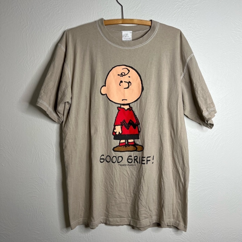 Vintage Charlie Brown Peanuts "Good Grief" Graphic Print Cotton Tee Size L